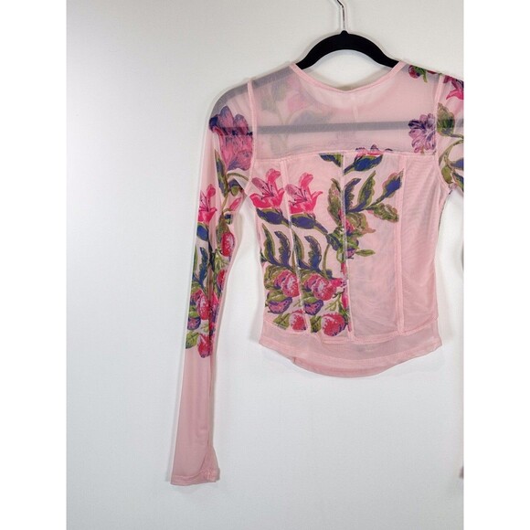 Free People Womens Top Pink Bettys Garden Floral Cropped Sheer Fitted Size XS - Picture 8 of 11